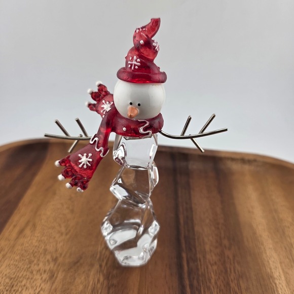 Christmas Snowman Figurine Red Hat Scarf Clear Acrylic Holiday Decor - Picture 1 of 7